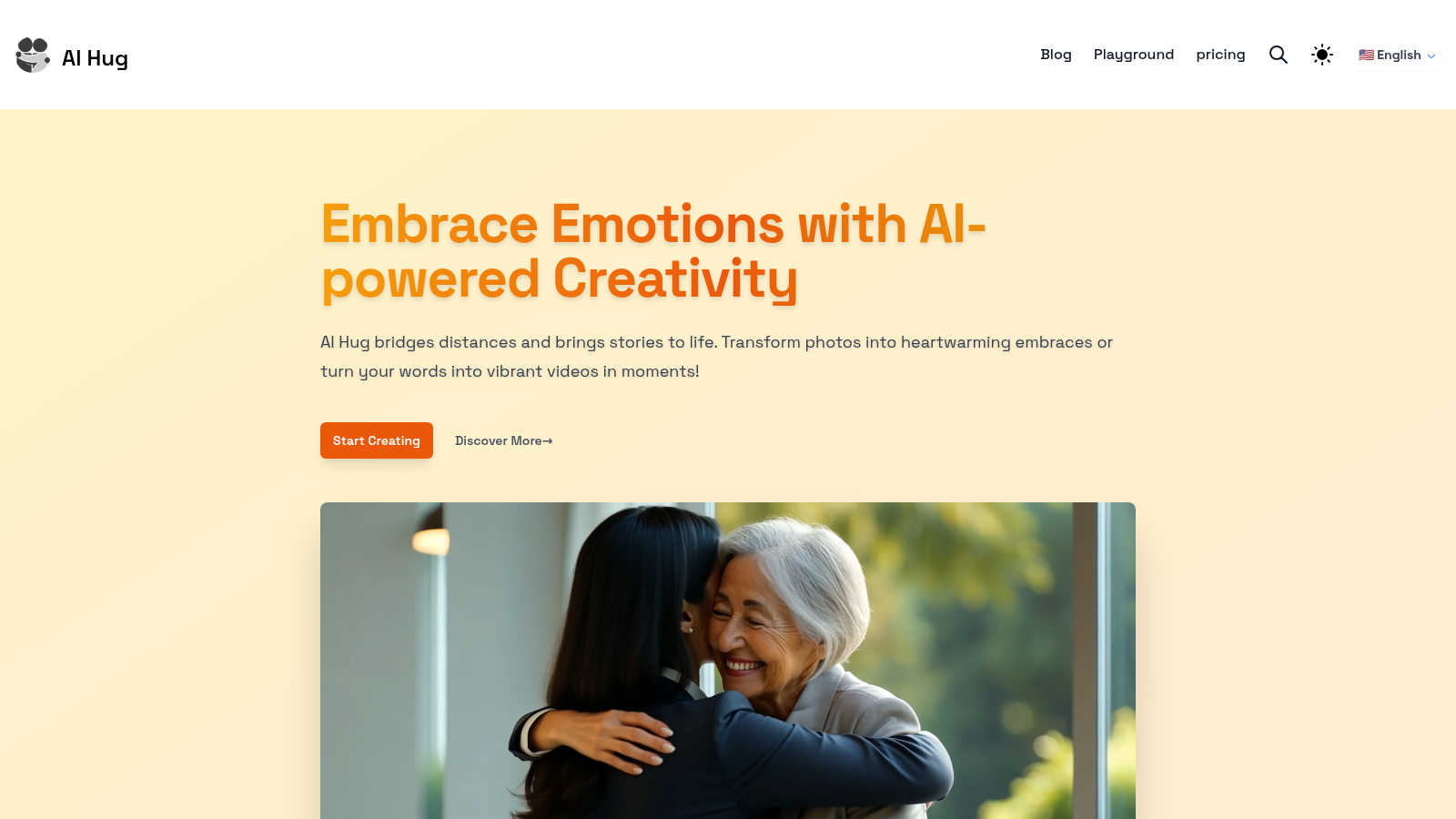 AI Hug application interface and features