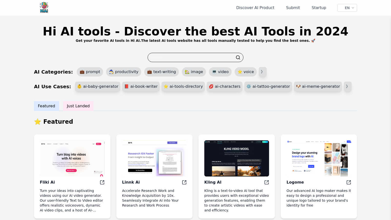 Hi AI Tools application interface and features