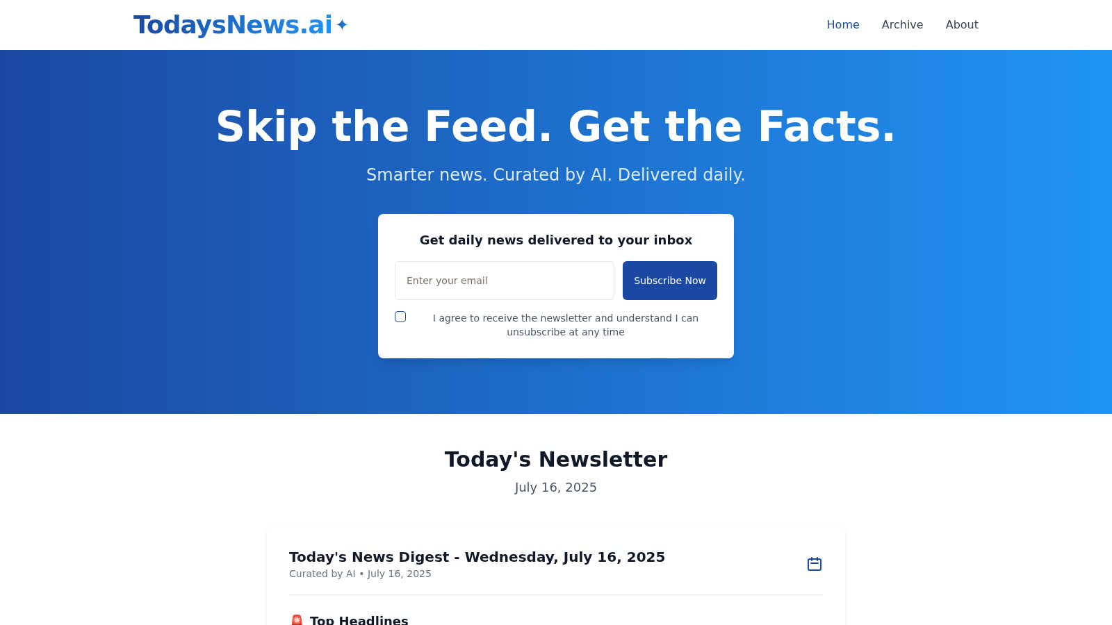 TodaysNews.ai application interface and features