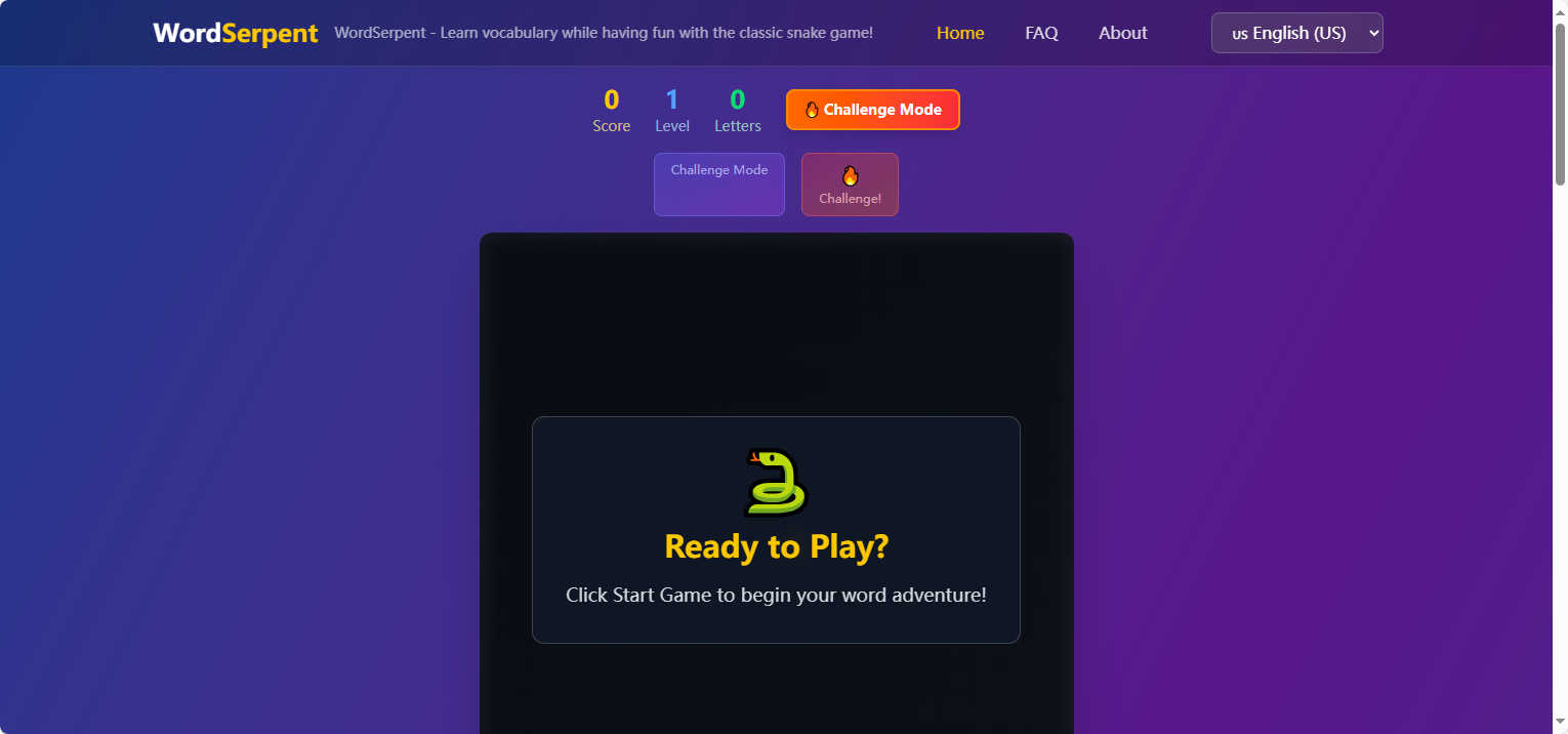 english word game application interface and features