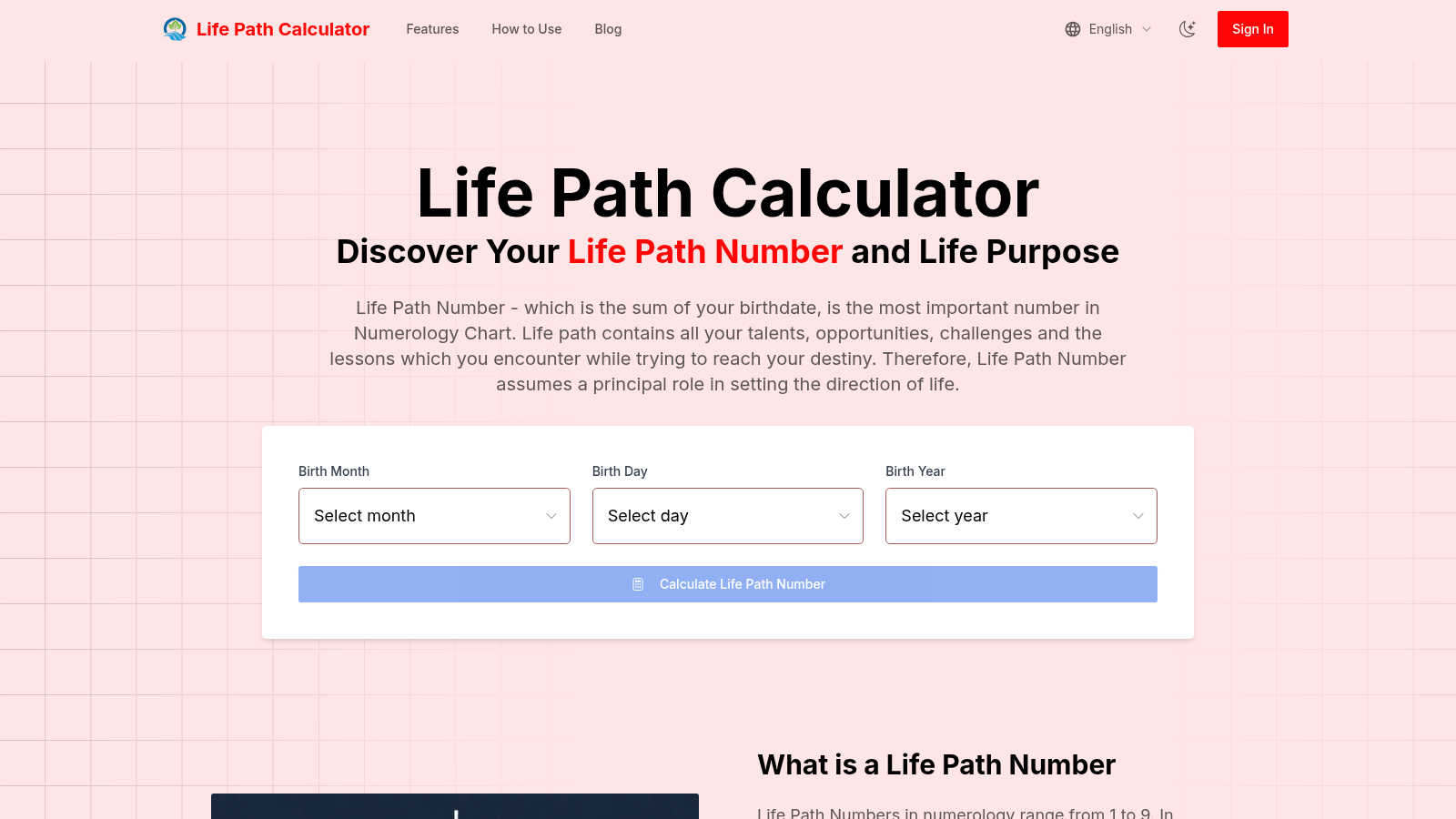 Life Path Calculator application interface and features