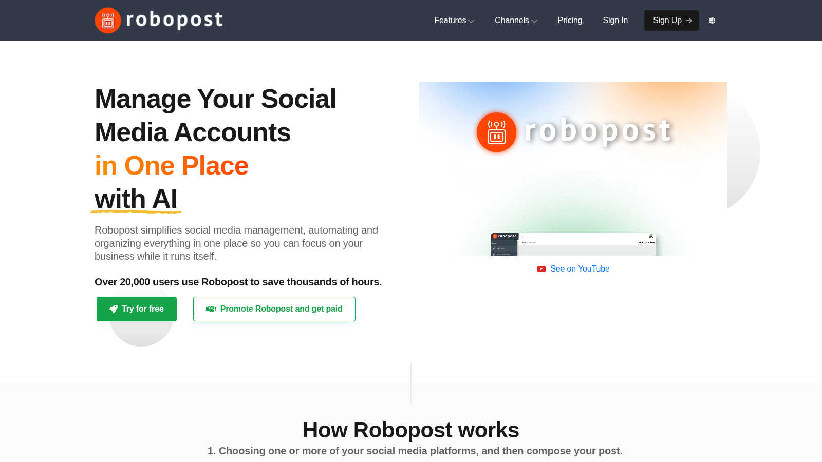 Robopost application interface and features