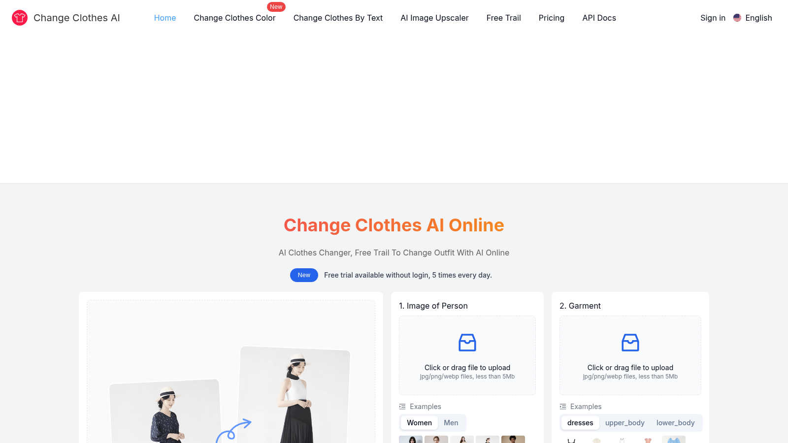 Change Clothes AI application interface and features