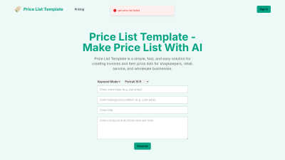 PriceListTemplate - Professional AI tool for AI Assistants