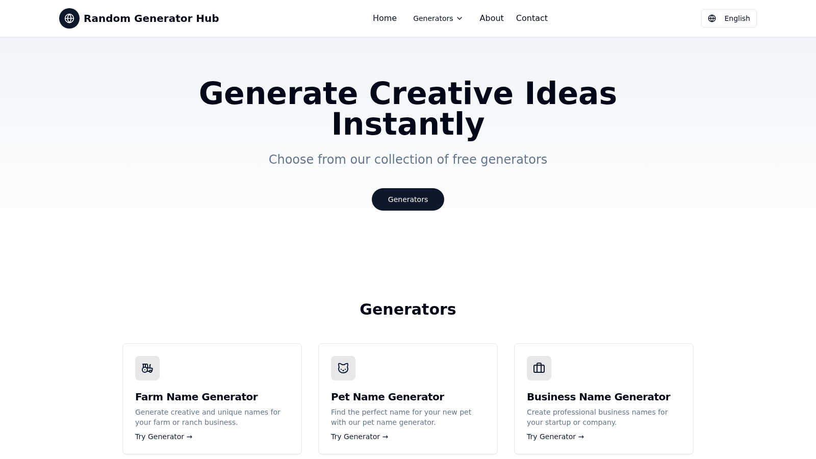 Random Generator Hub application interface and features