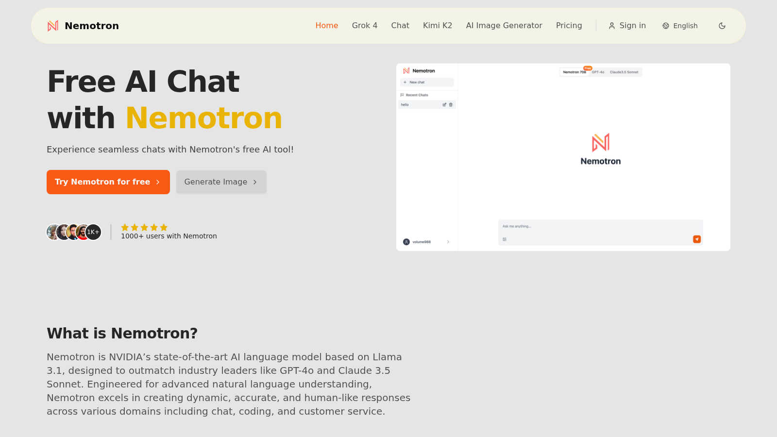 Nemotron application interface and features