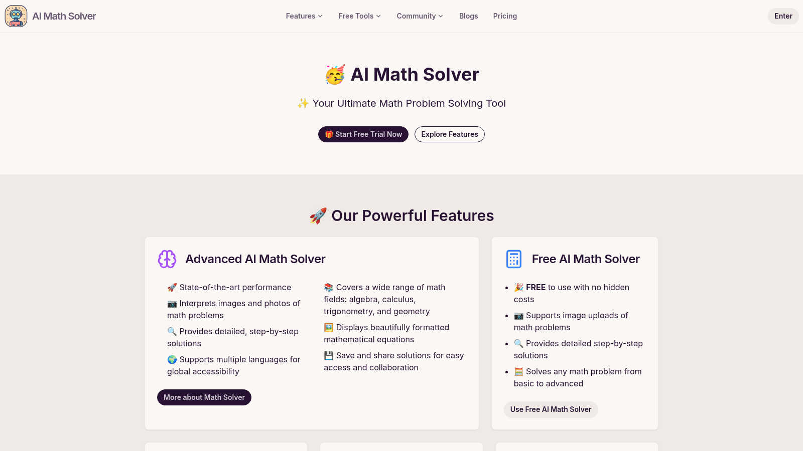 AI Math Solver application interface and features