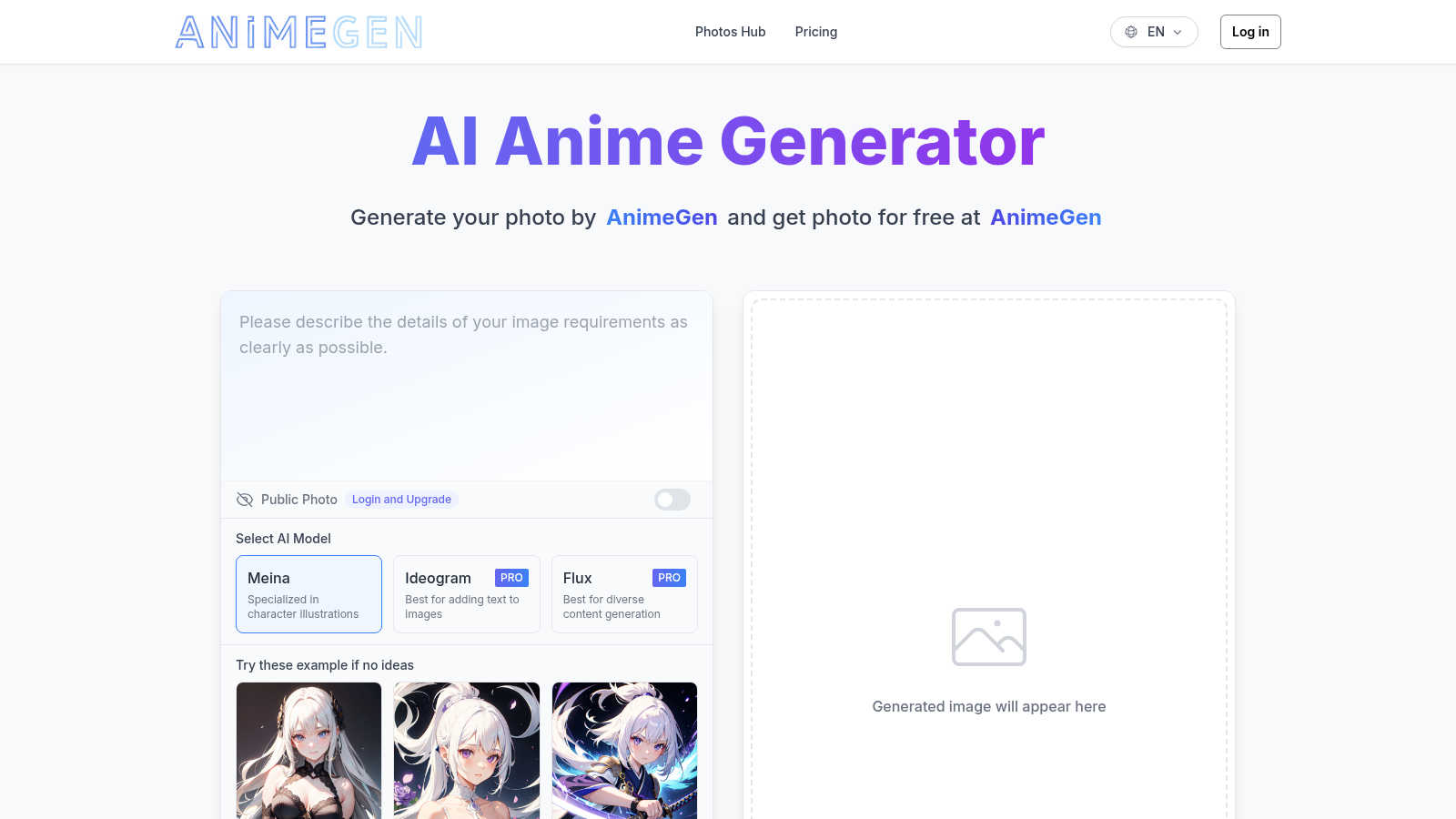 AnimeGen - Anime Image Generator application interface and features