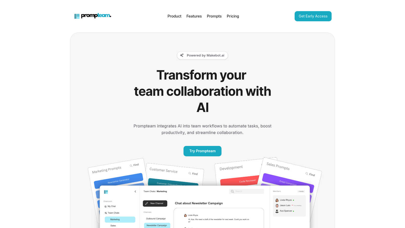Prompteam application interface and features
