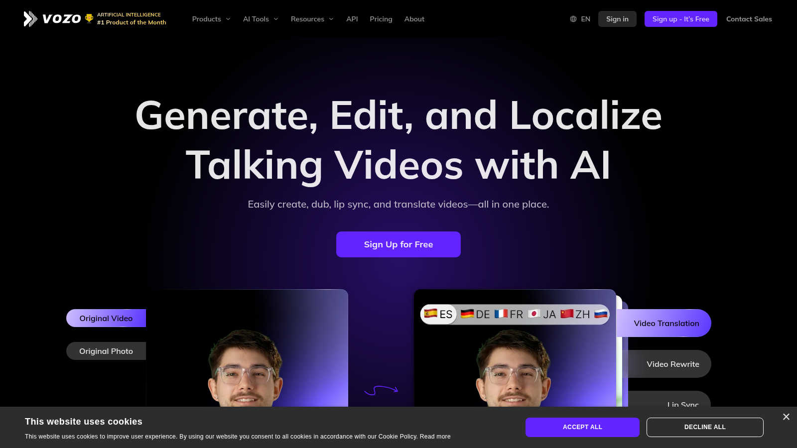Vozo application interface and features