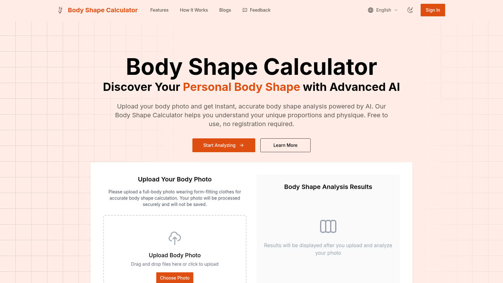 Body Shape Calculator application interface and features