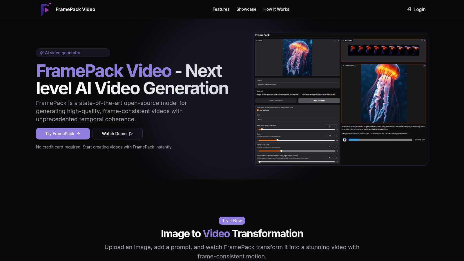 FramePack Video application interface and features