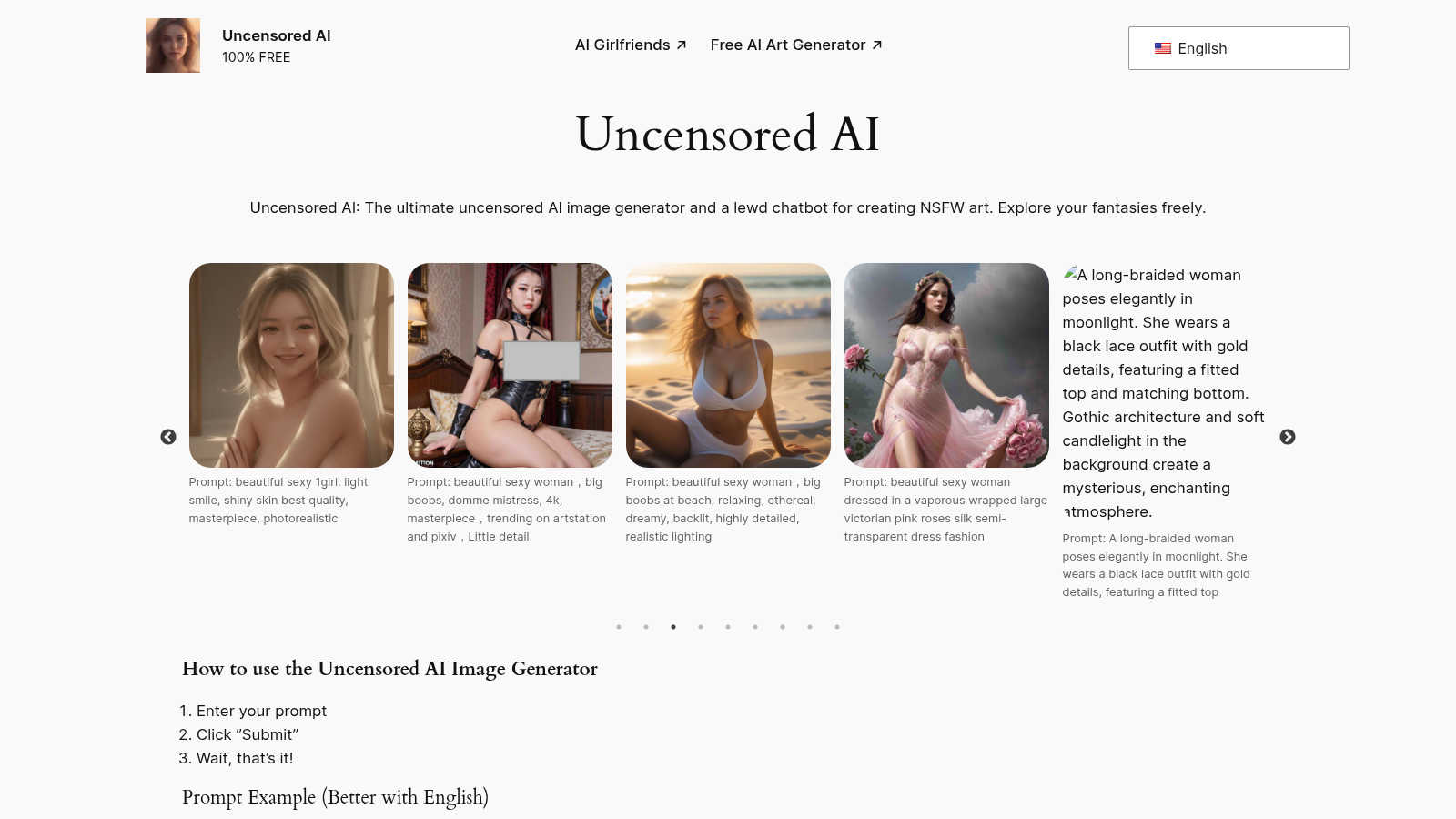 Uncensored AI application interface and features