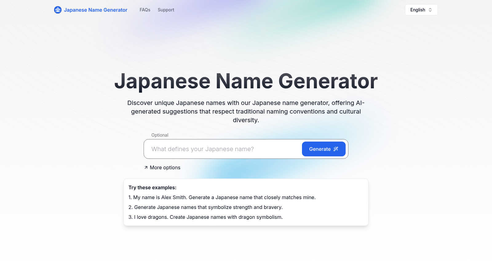 Japanese Name Generator application interface and features