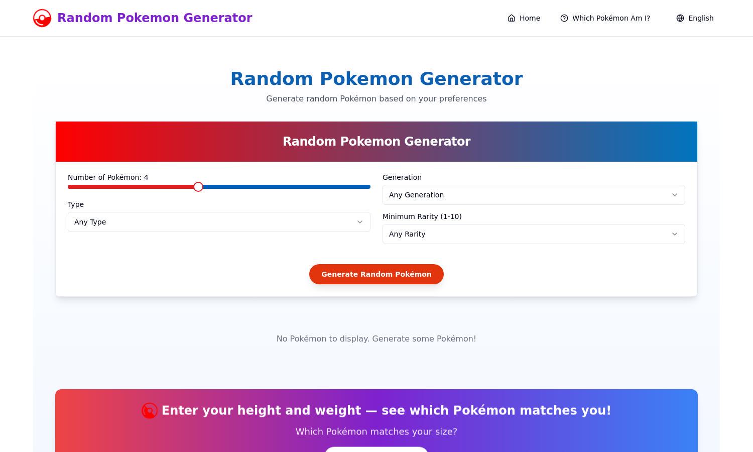 Random Pokémon Generator Website