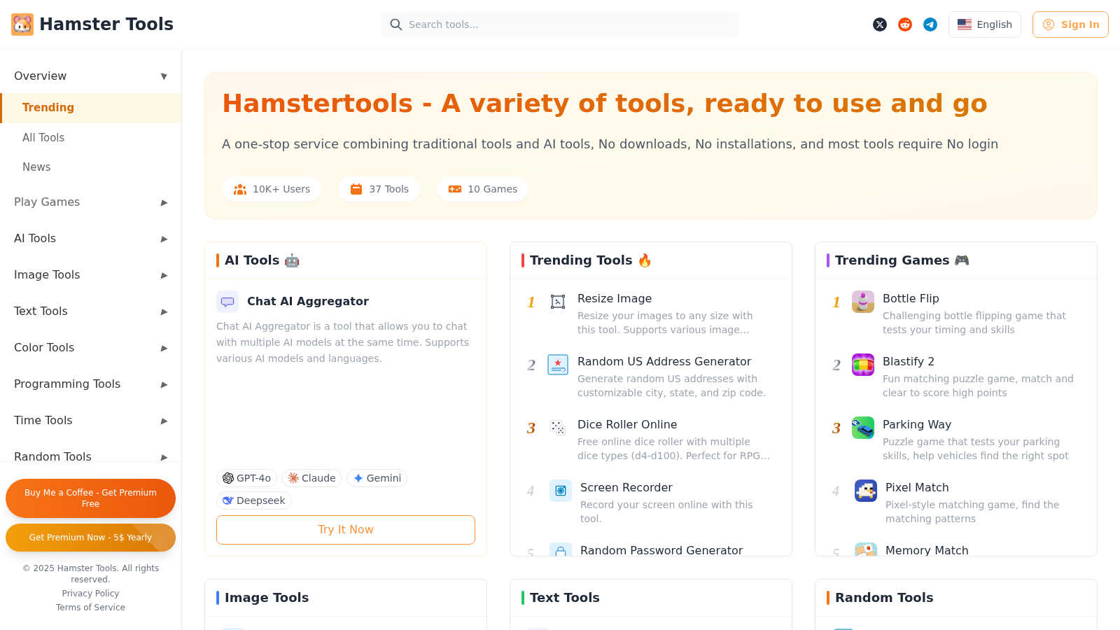 Hamster Tools application interface and features
