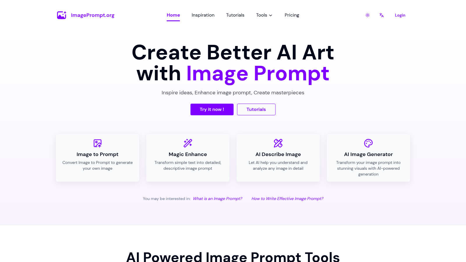 ImagePrompt.org application interface and features