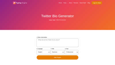 Twitter Bio Generator - Create Twitter Bio | Typing Engine - Professional AI tool for Content Creation