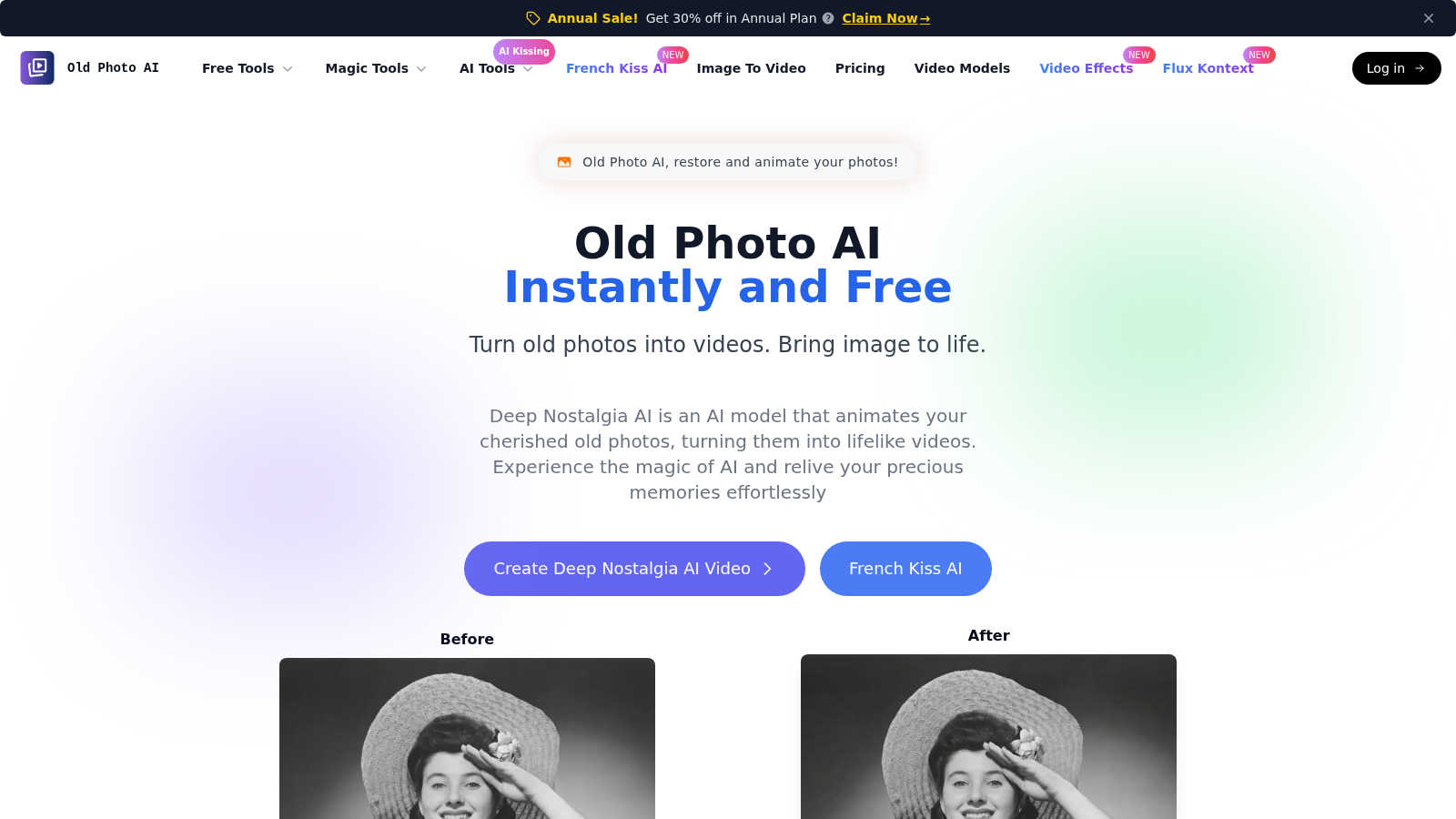 Deep Nostalgia AI application interface and features