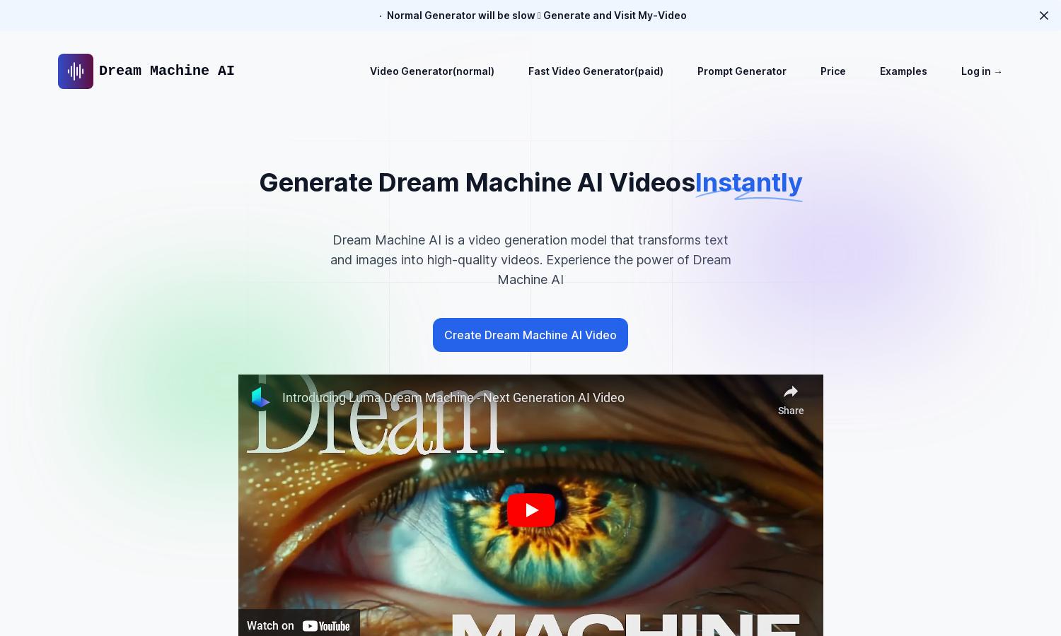 Dream Machine AI Website