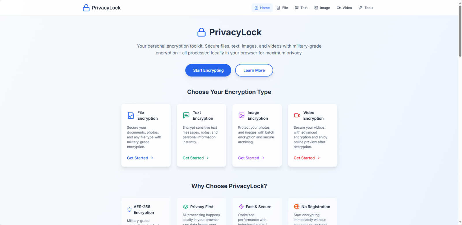 encryption application interface and features