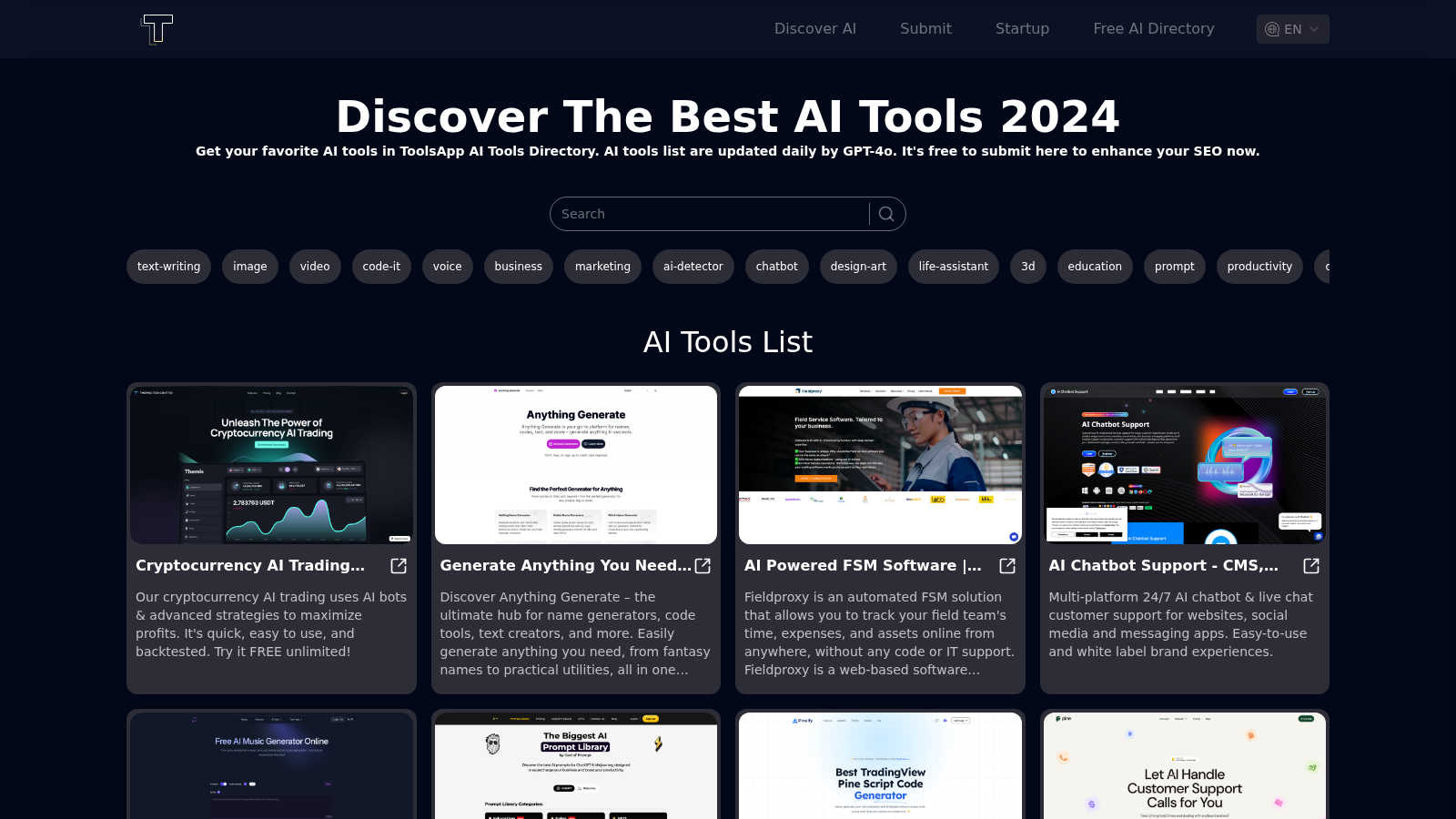 ToolsApp AI Directory application interface and features