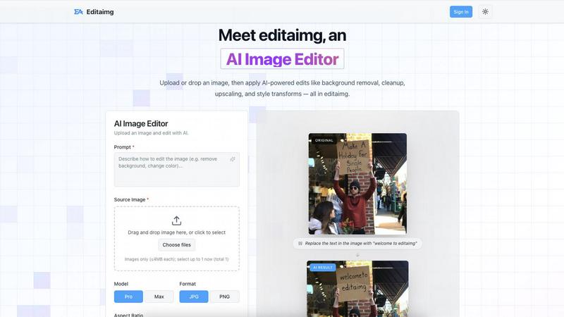 Editaimg application interface and features