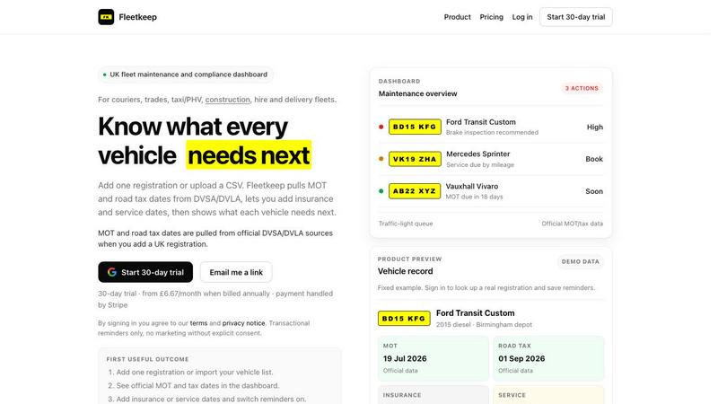 Fleetkeep application interface and features