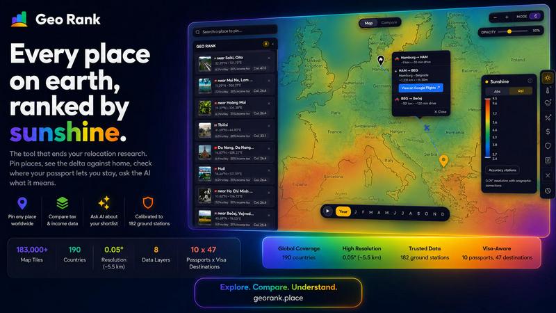 GeoRank application interface and features