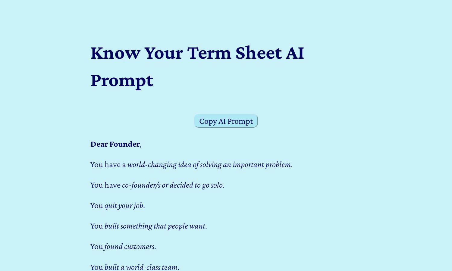 Know Your Term Sheet Website