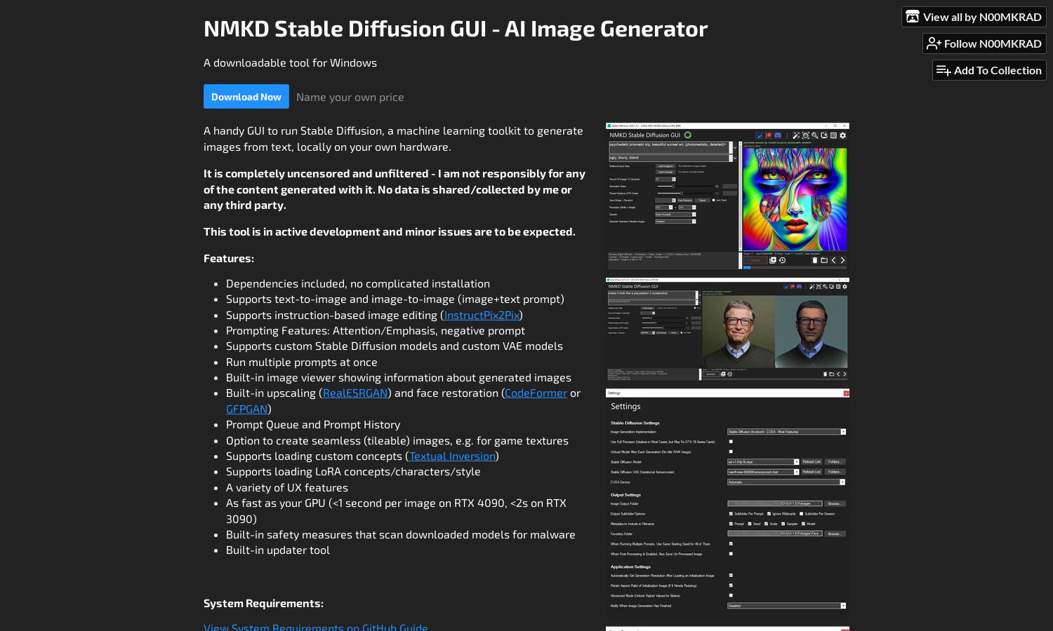 NMKD Stable Diffusion GUI Website