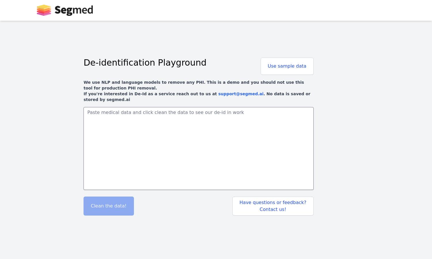 Segmed's De-Id Playground Website