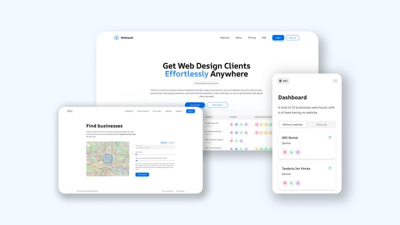 Webleadr application interface and features