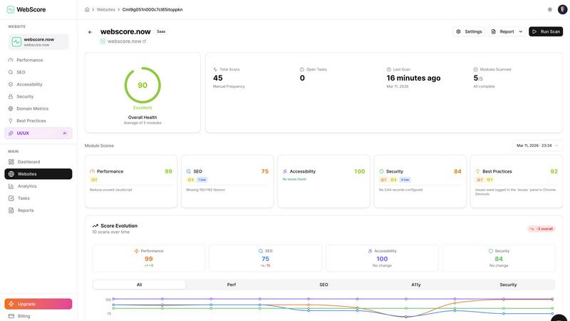 WebScore.now application interface and features