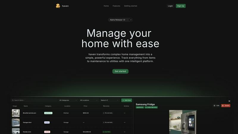 Haven application interface and features