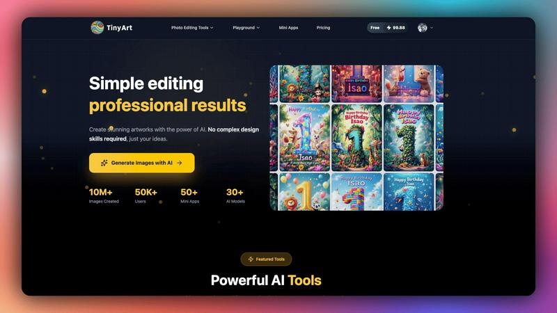 Tinyart.io application interface and features